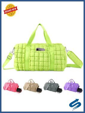 Quilted Puffer Travel Duffle Bag Large Lightweight Nylon Weekender Gym Carry On